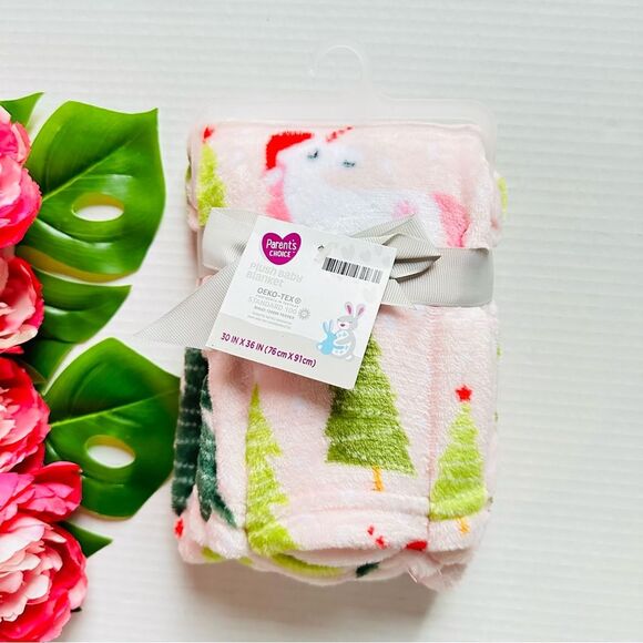 Parent's Choice Holiday Unicorns Plush Baby Blanket, 30" x 36" Pink - NEW - Picture 6 of 7